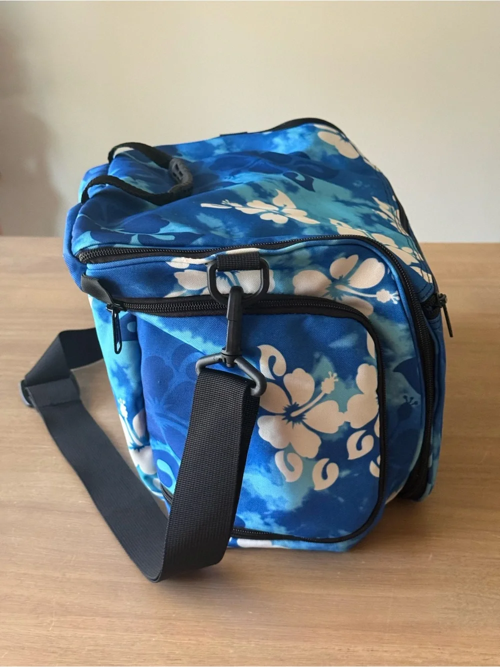 L.L. Bean Blue and White Cosmetic Bag with Floral Design